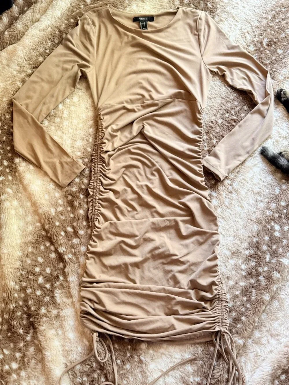 forever 21 ruched bodycon dress S Brown Mini Color:Optional (ivory/ivory) drop waist charcoal gray convertible dress Amanda Uprichard X REVOLVE